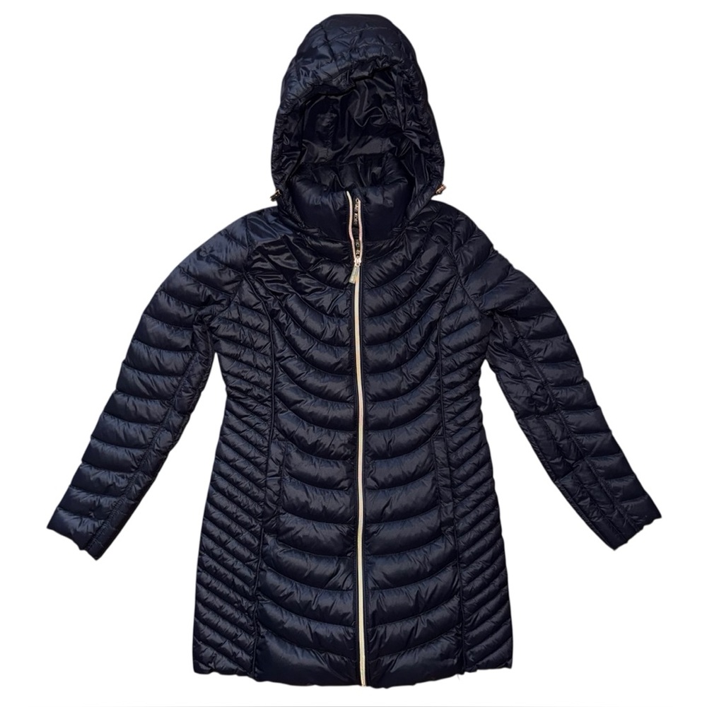 MICHAEL Michael Kors Hooded Puffer Coat in Dark Navy Blue